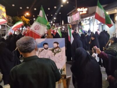 موج پنجاه و هفتمین شب اجتماع مردم بابلسر در میدان شهدای بیت المقدس